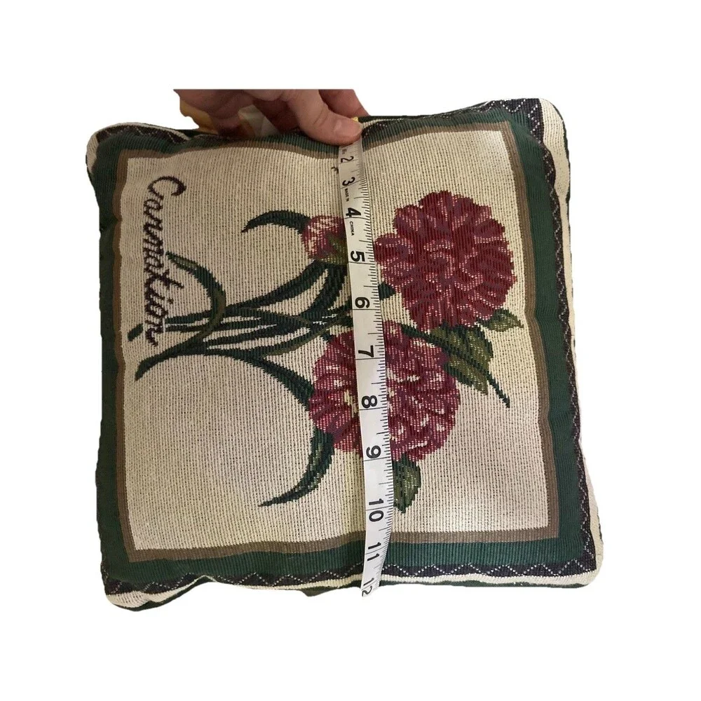 Flower Tapestry Throw Pillow 12” Square Pink Carnation Cottagecore 90s Spring